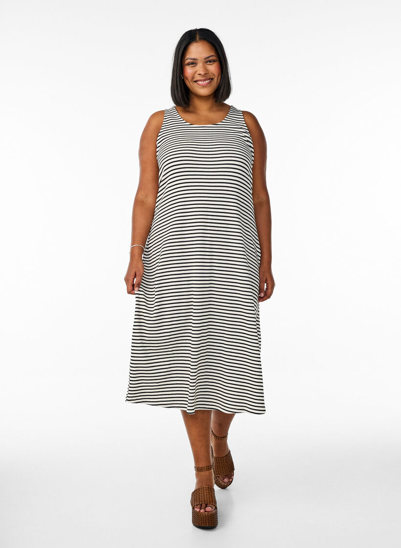 Striped midi tank dress, White, Model image number 0