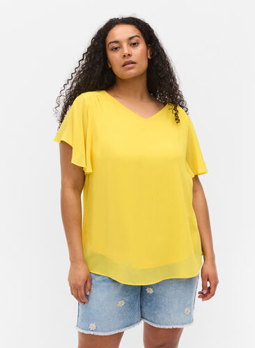 Short-sleeved blouse, Primrose Yellow, Model image number 0