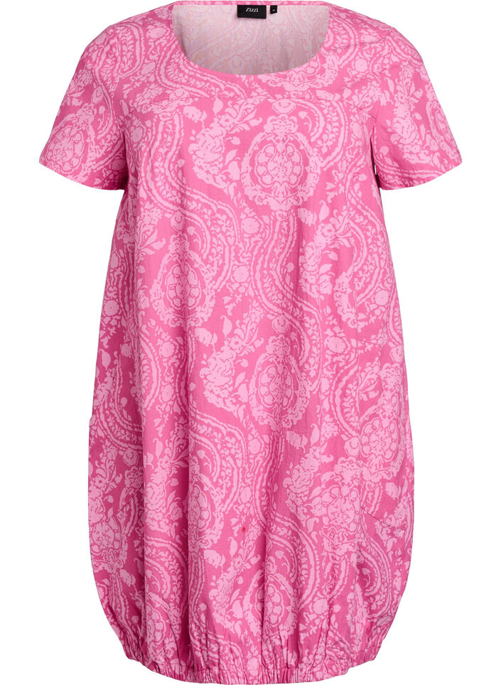 Short-sleeved, printed cotton dress, Pink, Packshot image number 0