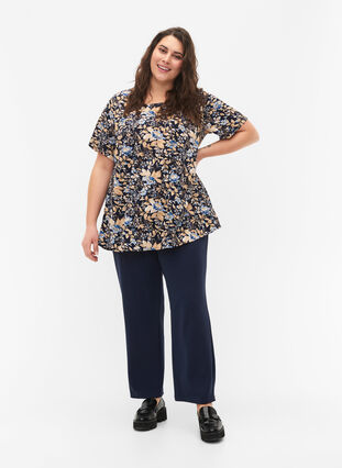 FLASH - Blouse with short sleeves and print, Brown Blue Flower, Model image number 2