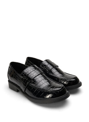 Wide fit croco loafers in leather, Black, Packshot image number 1
