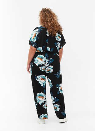 	 Viscose trousers with drawstring, Black Big Flower, Model image number 1