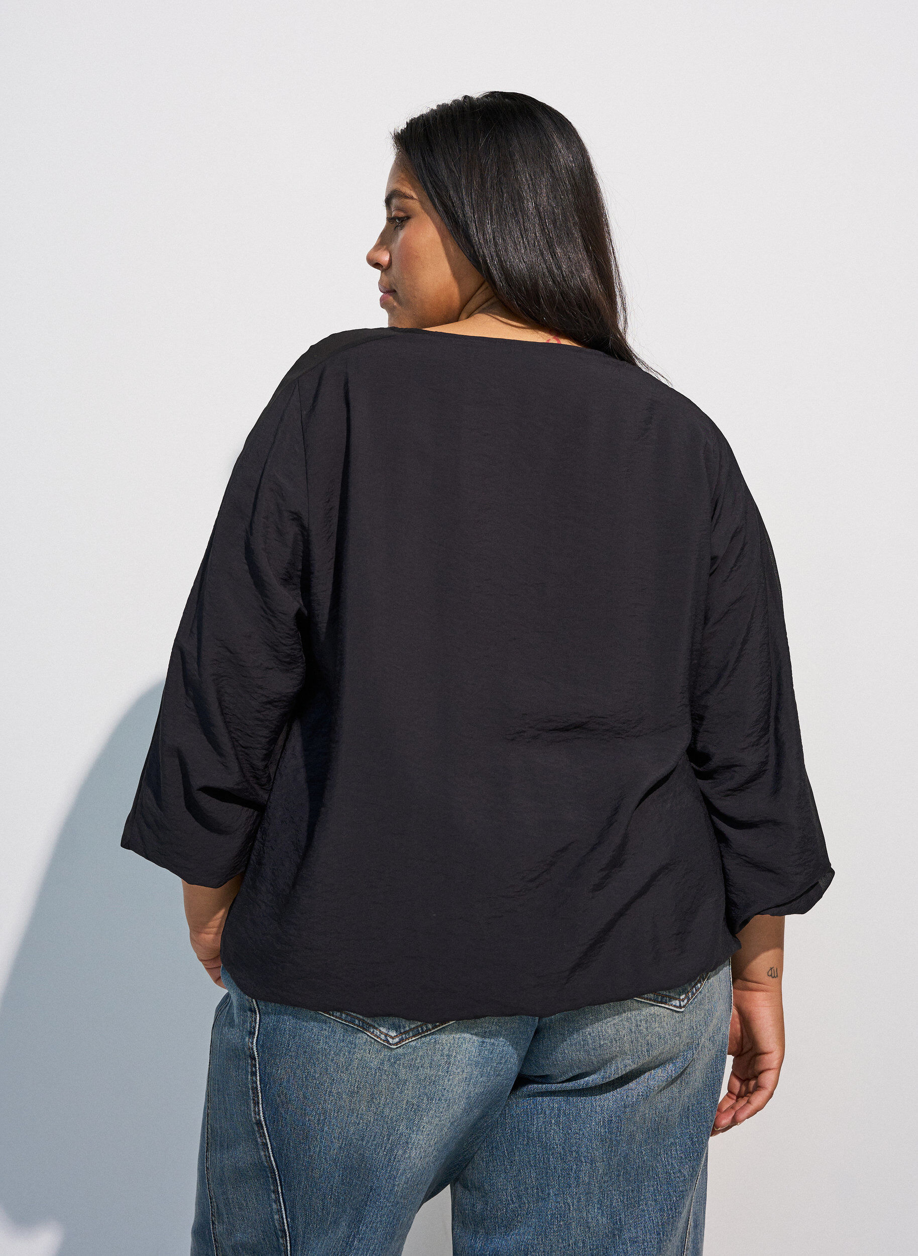 ZizzifashionBlouse with balloon effect and chiffon details, Black, Model image number 2