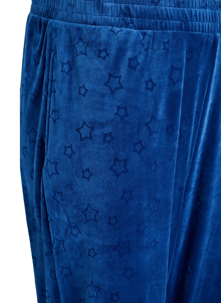 Velour trousers with embossed pattern, Blue, Packshot image number 2