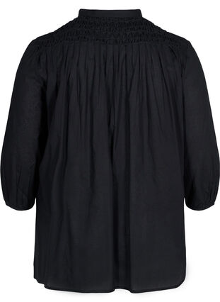 Cotton blouse with 3/4 sleeves and smock, Black, Packshot image number 1