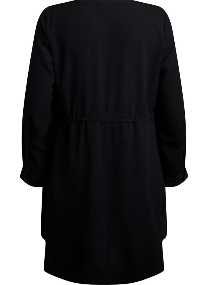 Knee-length dress with tie belt, Black, Packshot image number 1