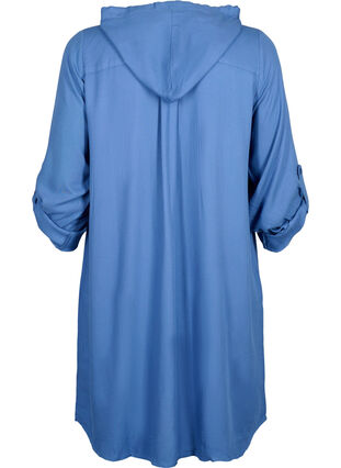 Shirt dress in viscose with hood and 3/4 sleeves, Moonlight Blue, Packshot image number 1