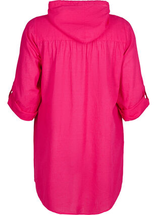Hooded tunic in cotton and linen, Bright Rose, Packshot image number 1