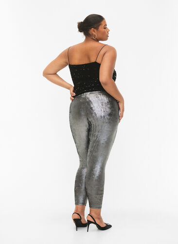Silver leggings with high waist, Dark Silver, Model image number 1