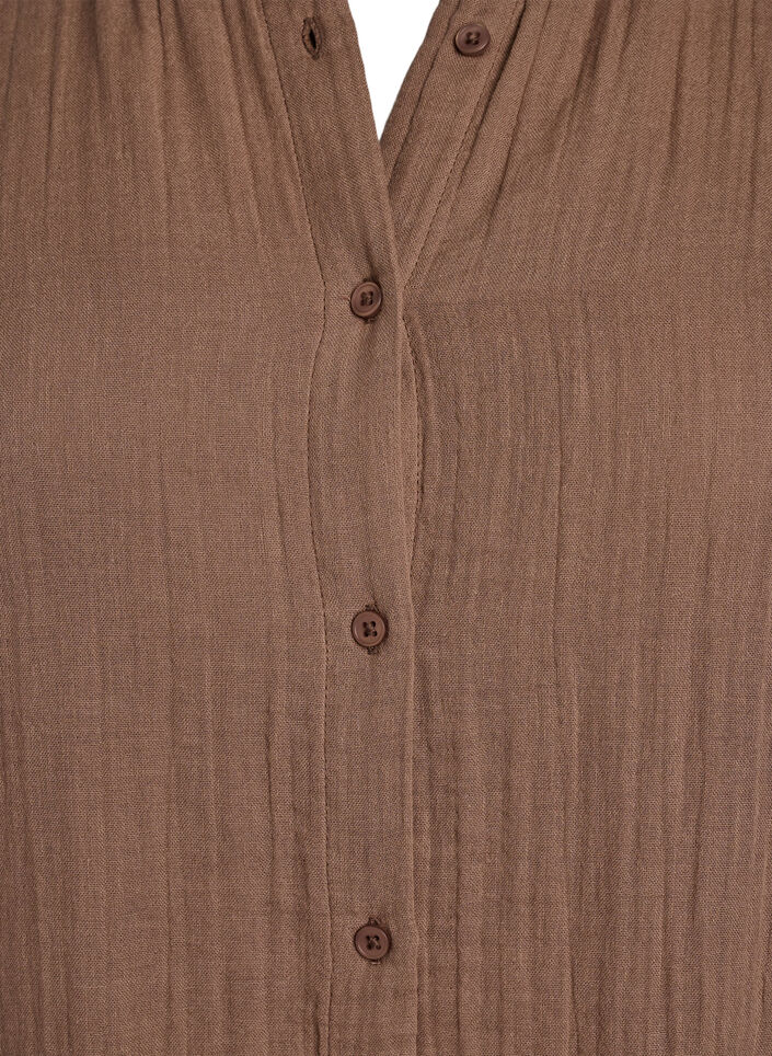 Long cotton muslin shirt, Brown, Packshot image number 2