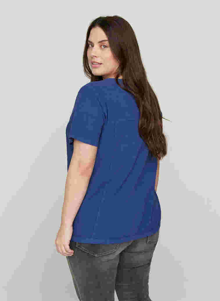 Short-sleeved cotton blouse with a v-neck, Twilight Blue, Model image number 1