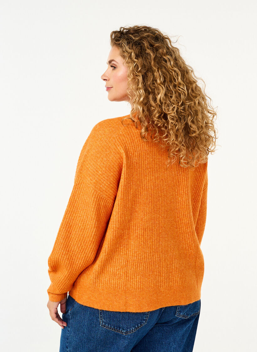 Rib knit cardigan with buttons, Orange, Model image number 2