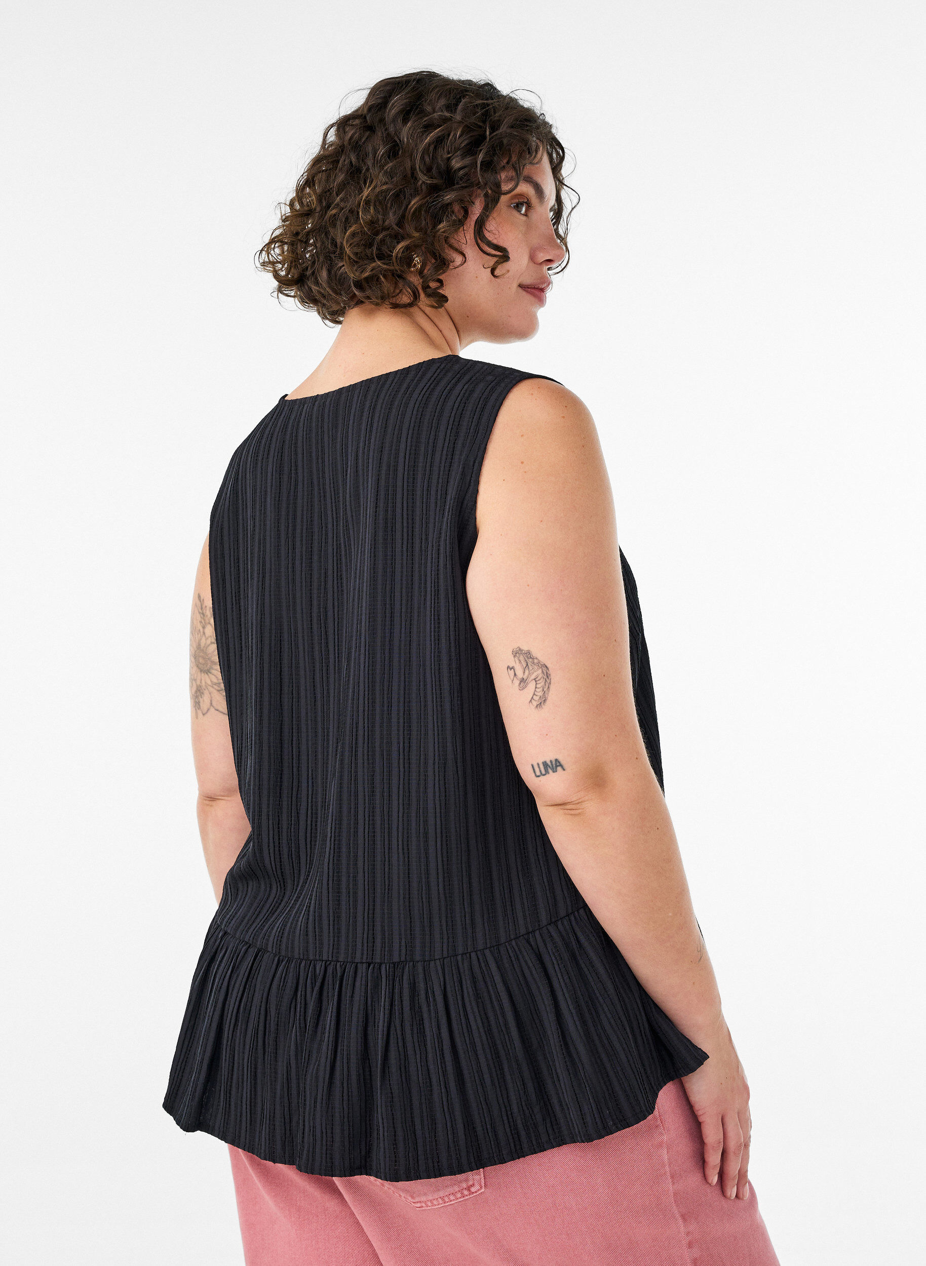 ZizzifashionSleeveless blouse with texture and a tie fastening, Black, Model image number 2