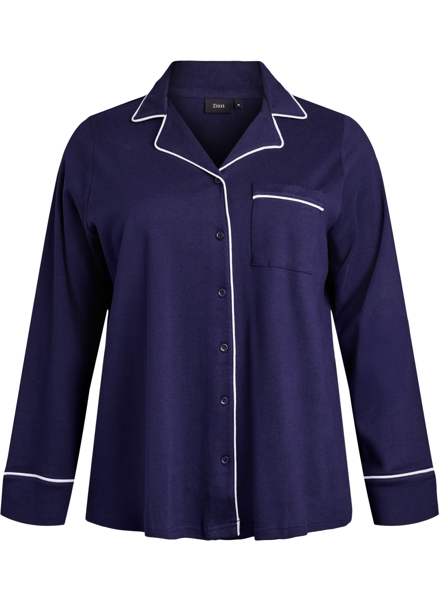 ZizzifashionCotton pyjama shirt with chest pocket, Blue, Packshot image number 0