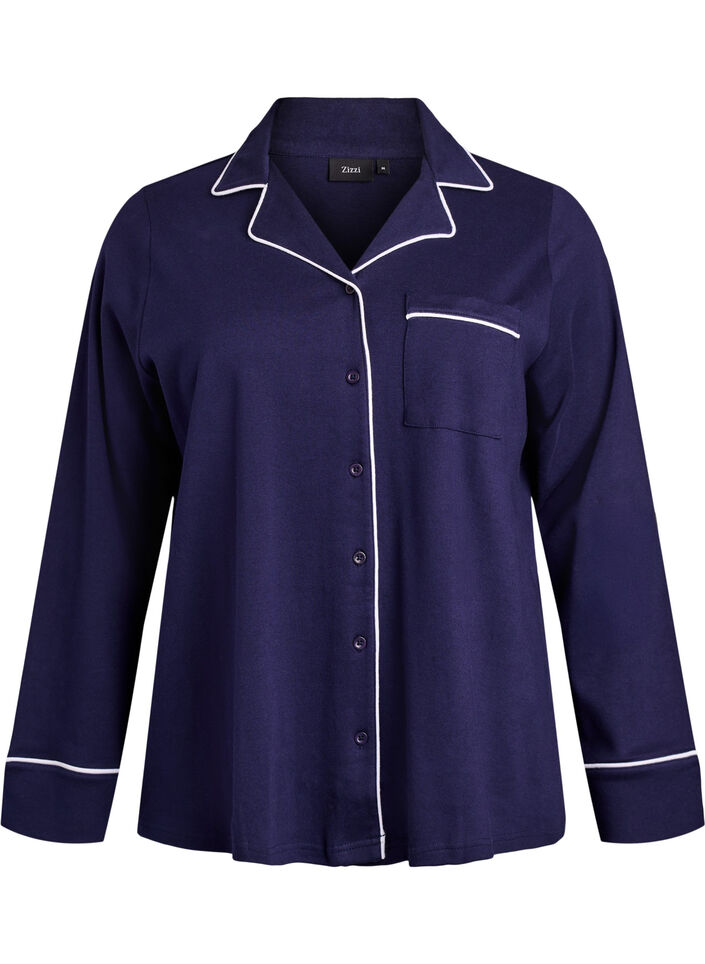 Cotton pyjama shirt with chest pocket, Blue, Packshot image number 0