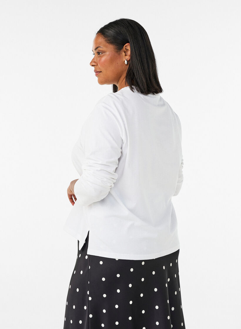 Basic t-shirt with long sleeves, White, Model image number 2