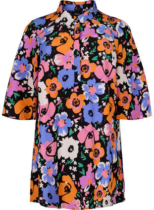 Floral tunic with 3/4 sleeves, Vibrant Flower AOP, Packshot image number 0