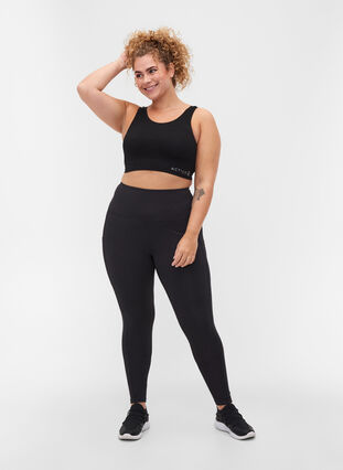 Cropped gym leggings with wide pocket, Black, Model image number 0