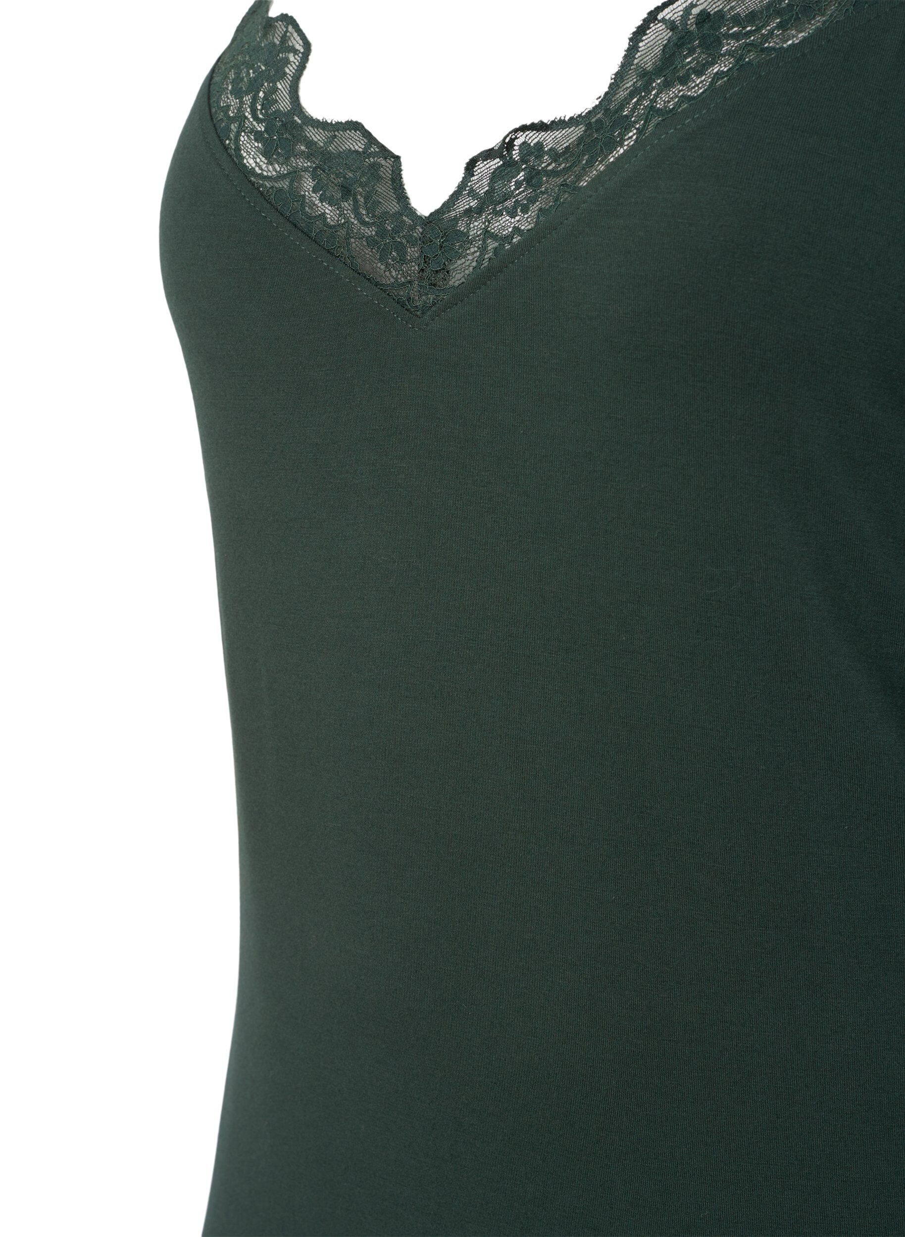 Zizzifashion Viscose nightgown with lace trim, Green, Packshot image number 2