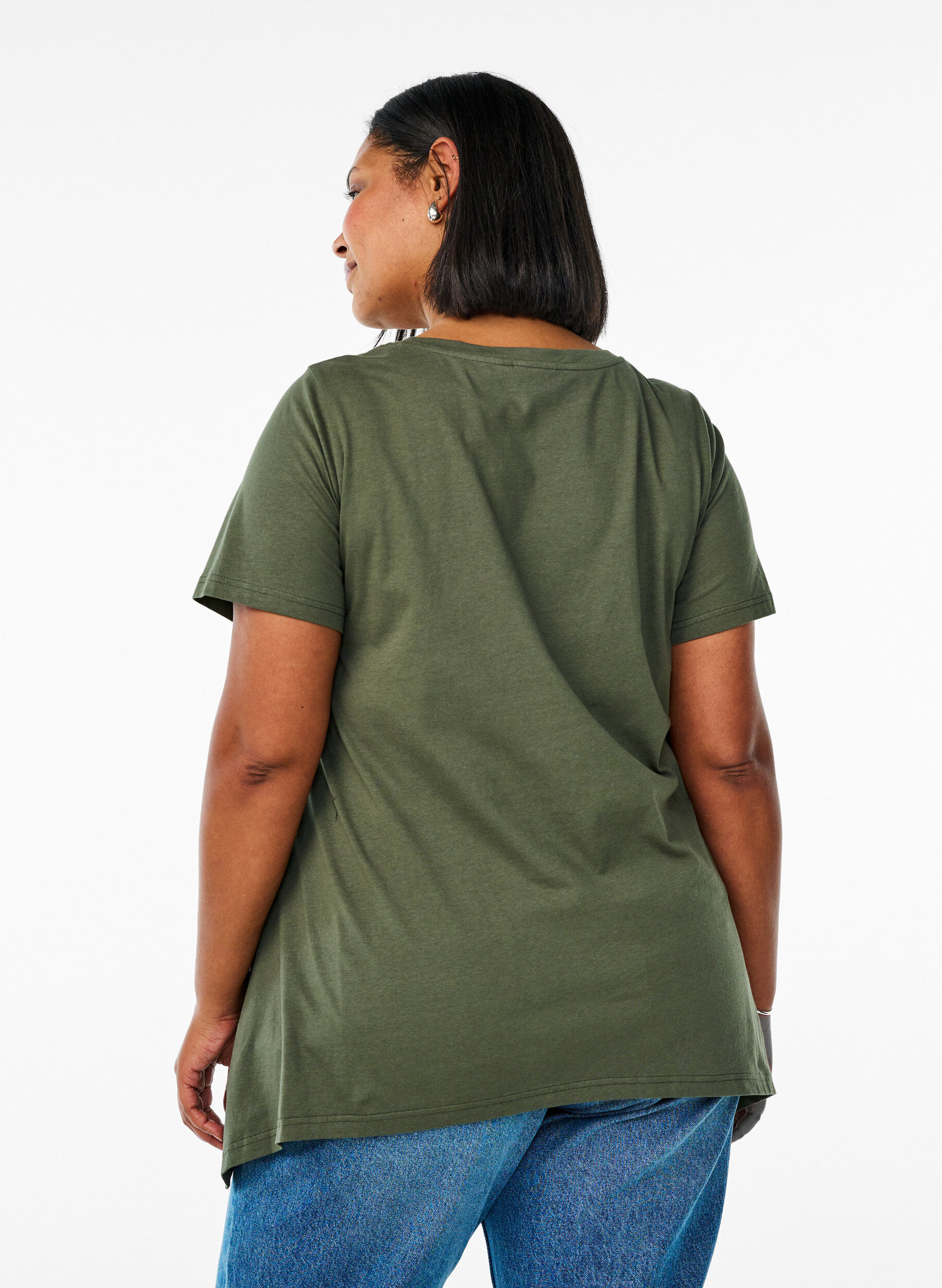 Zizzifashion T-shirt with a round neck and A-line shape, Green, Model image number 2