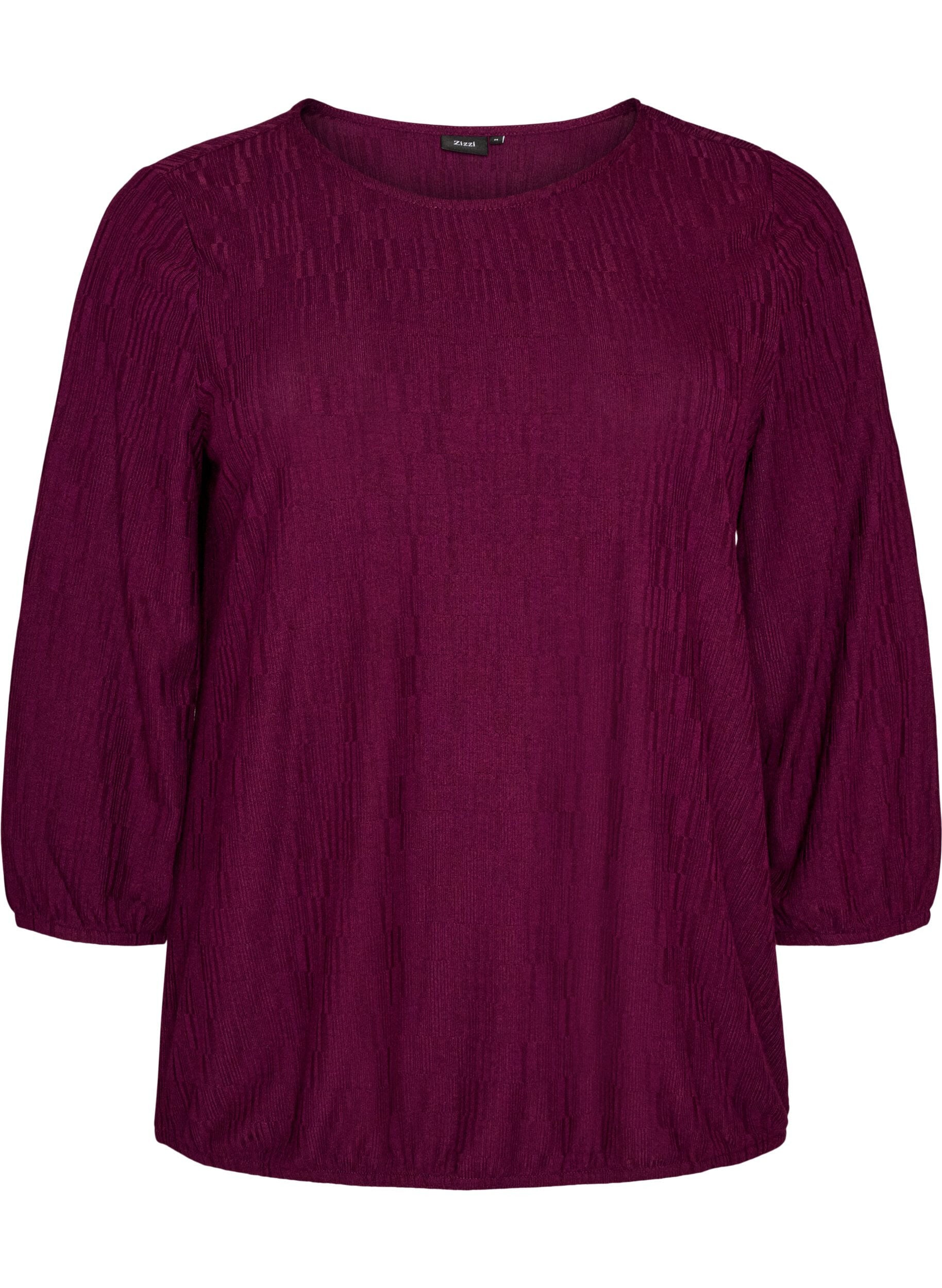 ZizzifashionBlouse with texture and 3/4 sleeves, Purple, Packshot image number 0