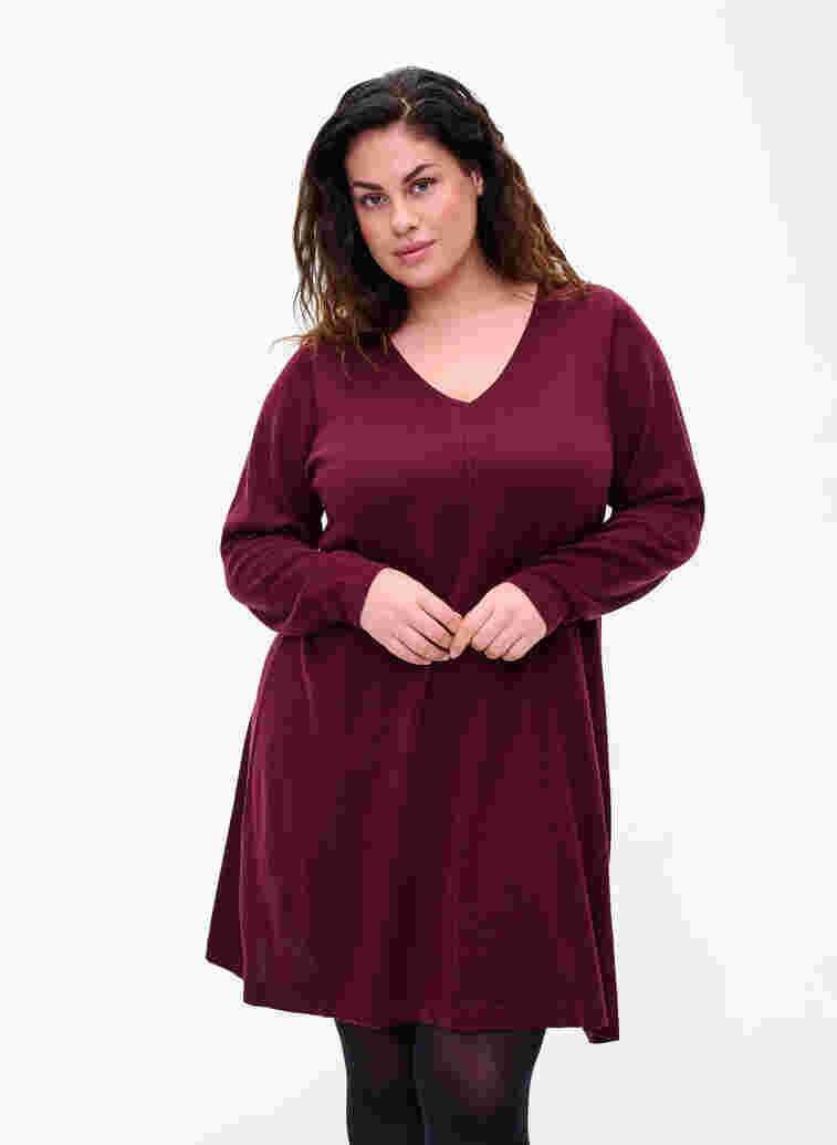 Knitted dress with v-neck in a cotton blend, Port Royal, Model image number 0