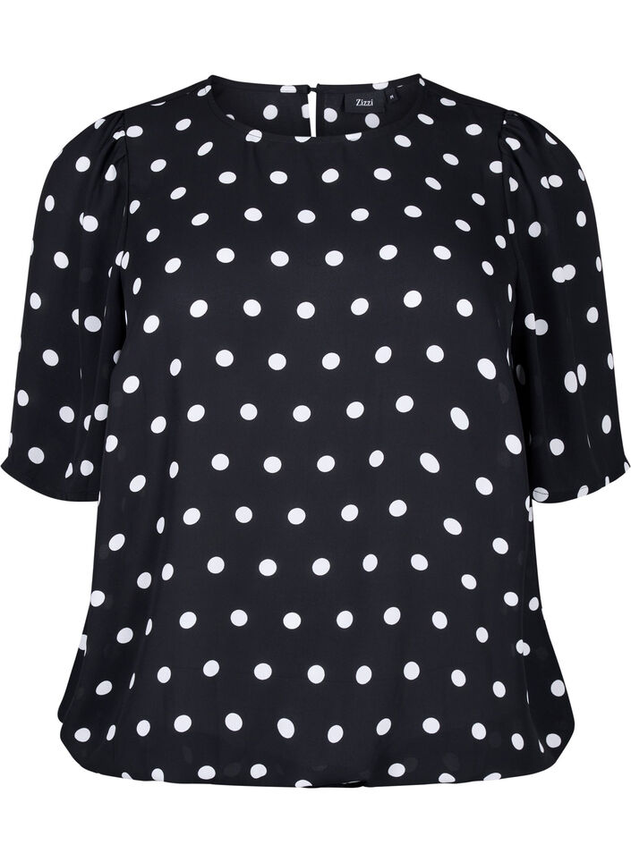 Dotted blouse with short sleeves, Black W. White Dot, Packshot image number 0