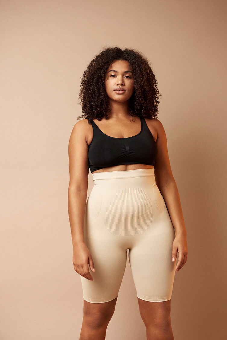 High waisted shapewear shorts, Beige, Image