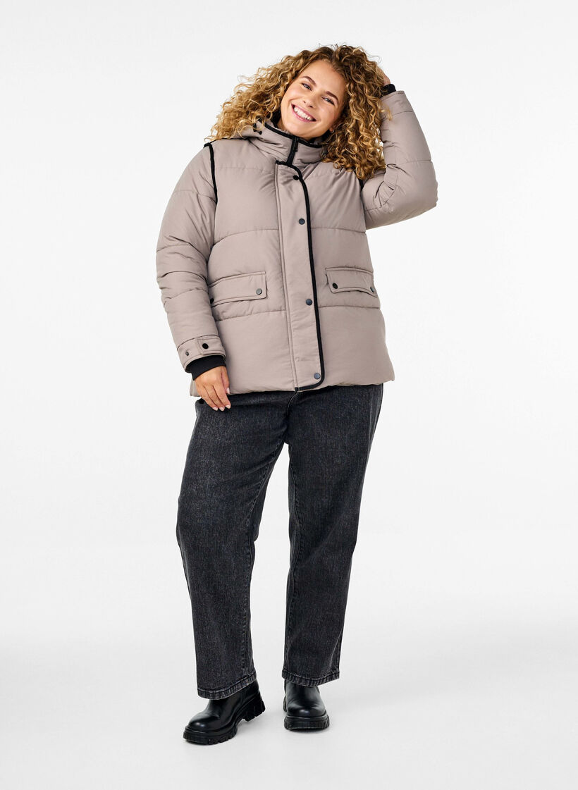 Short puffer jacket with contrast details, Beige, Model image number 1