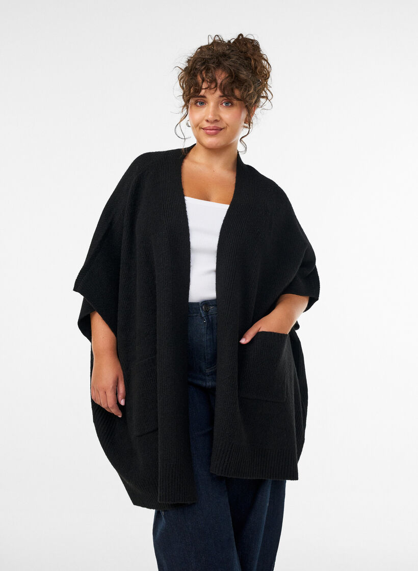 Cardigan with open front and wide sleeves, Black, Model image number 0