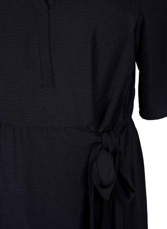Mid-length dress with tie detail, Black, Packshot image number 2