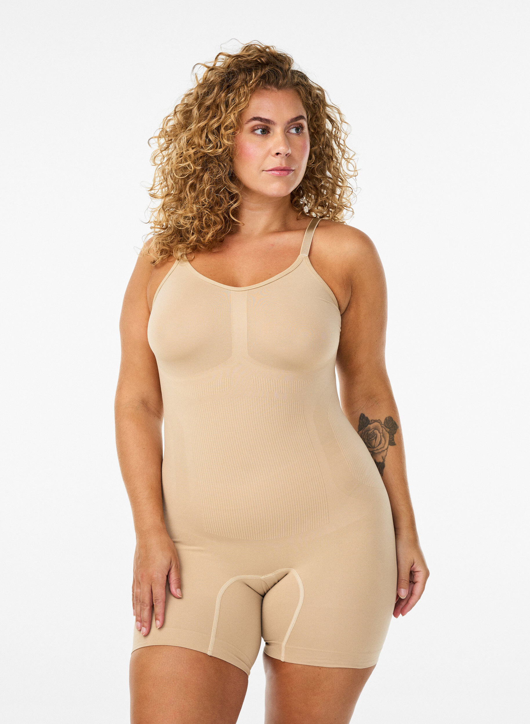 Zizzifashion Shapewear bodysuit with opening at the bottom, Beige, Model image number 0