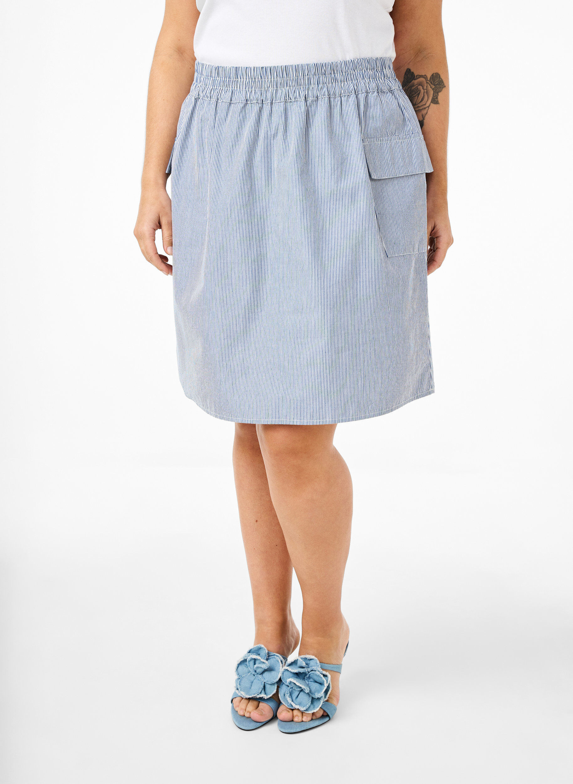 Zizzifashion Short cotton skirt with elasticated waistband, Blue, Model image number 3