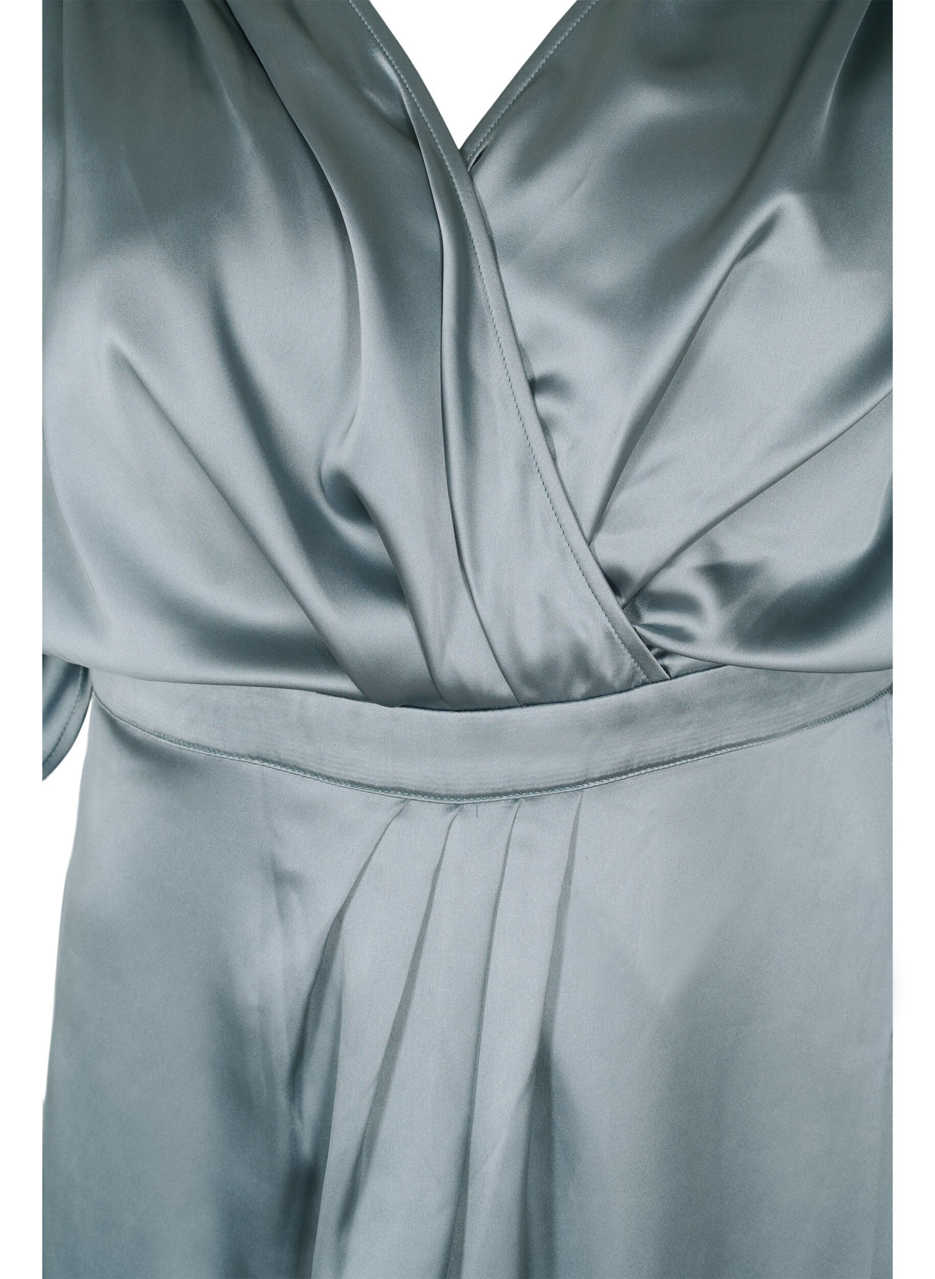 Zizzifashion Maxi dress with wrap and short sleeves, Silver Blue, Packshot image number 2