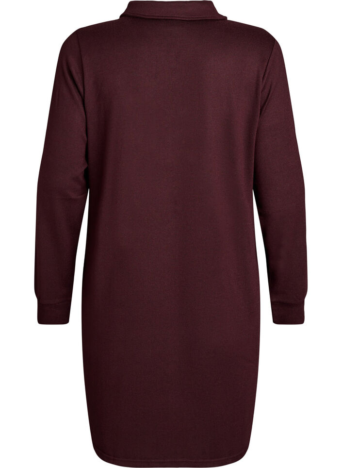 Short polo dress with buttons and long sleeves, Dark Bordeaux, Packshot image number 1