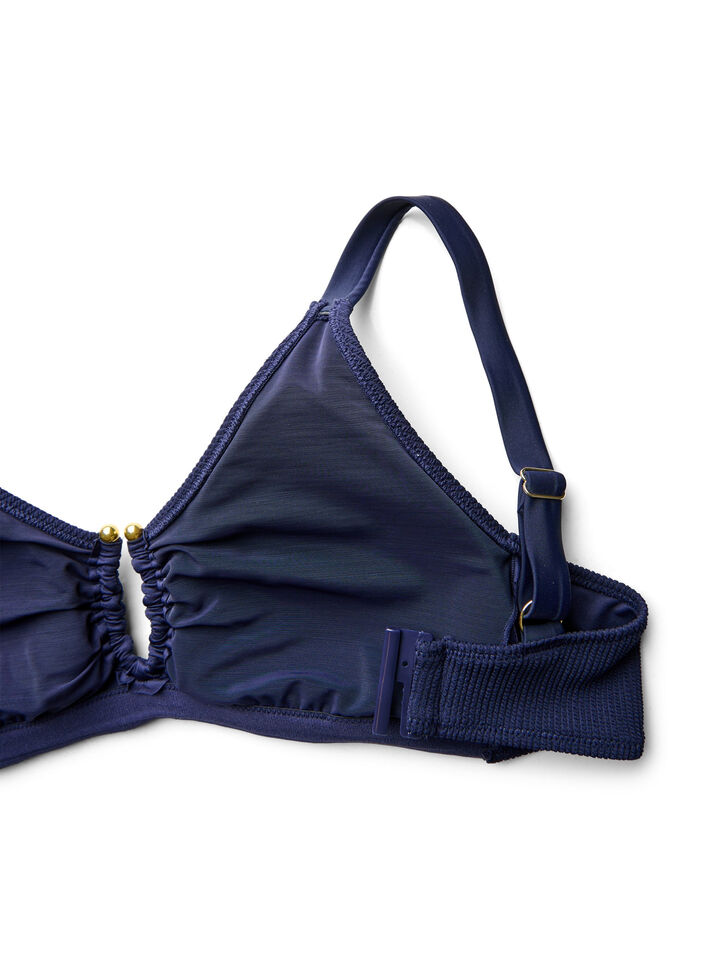 Textured bikini top with gold detail, Blue, Packshot image number 3
