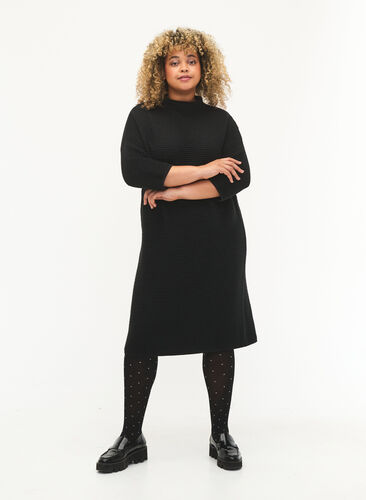 Knit dress with cropped sleeves, Black, Model image number 3