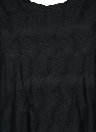 FLASH - Dress with texture and 3/4 sleeves, Black, Packshot image number 2