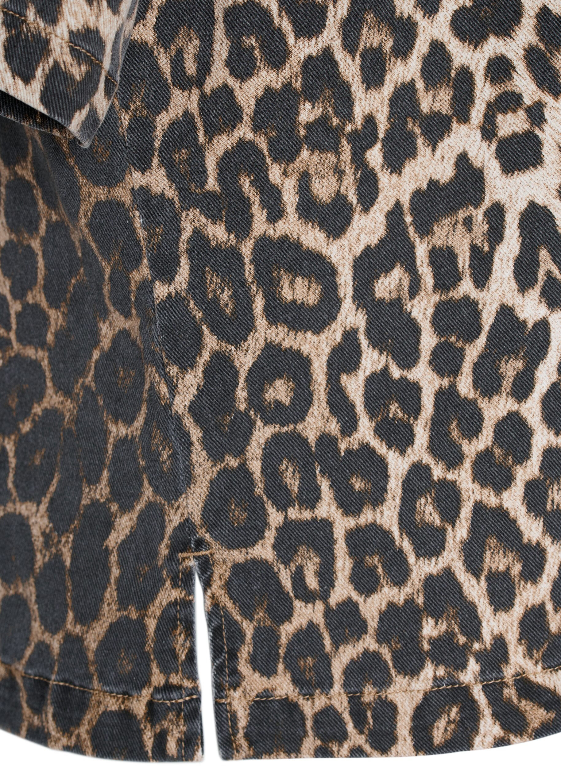 Zizzifashion Leopard print denim blouse with collar and half sleeves, Brown, Packshot image number 3