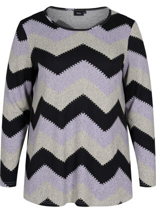 Long-sleeved blouse with pattern, Zig Zag Lilac, Packshot image number 0