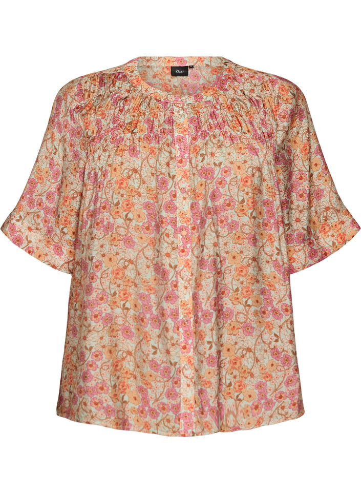 Floral print viscose blouse, Orange, Packshot image number 0