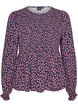 Blouse with smocked top and floral print, Blue, Packshot image number 0