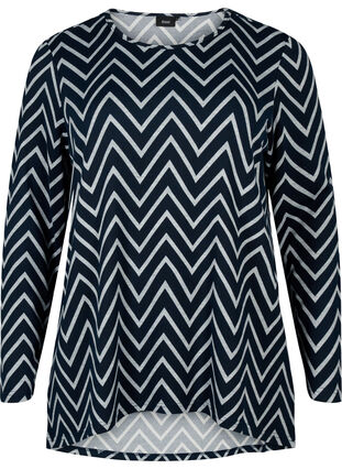 Patterned blouse with long sleeves, Navy B. Zig Zag, Packshot image number 0