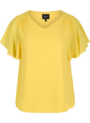 Short-sleeved blouse, Primrose Yellow, Packshot image number 0