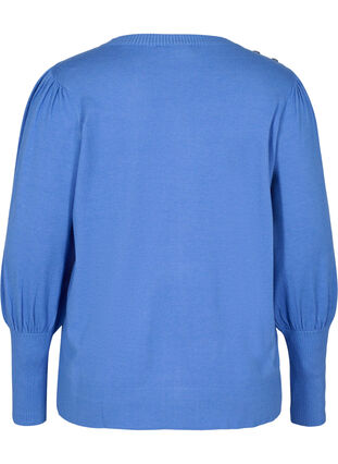 Knitted ribbed sweater with balloon sleeves, Ultramarine Mel, Packshot image number 1