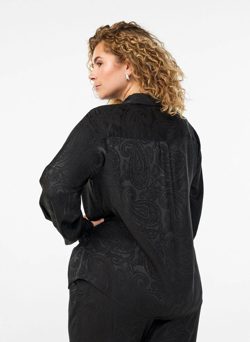 Shirt with tone-on-tone paisley pattern, Black, Model image number 2