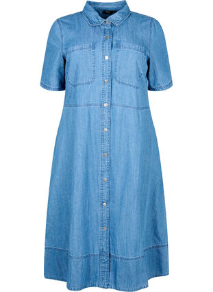 Denim shirt dress with short sleeves - Light Blue - Sz. 40-64 - Zizzifashion Denim shirt dress with short sleeves - Light Blue - Sz. 40-64 - Zizzifashion
