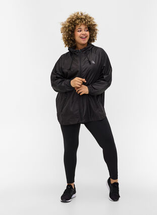 Sports jacket with hood and print details, Black, Model image number 3