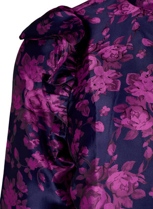 Floral jacquard blouse with ruffle details, Dark Blue Pink, Packshot image number 3