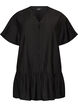 Loose tunic with crinkled texture and ruffle hem, Black, Packshot image number 0